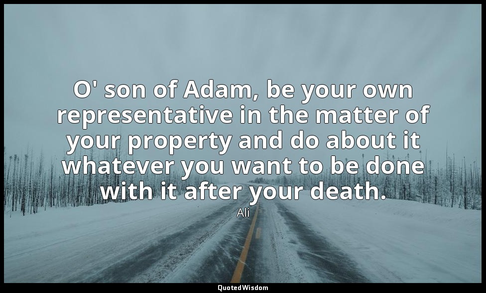 O' son of Adam, be your own representative in the matter of your property and do — Ali