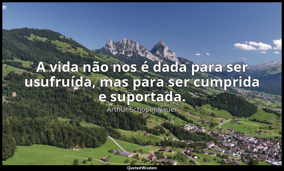 A vida não nos é dada para ser usufruída, mas para ser cumprida e suportada. — Arthur Schopenhauer