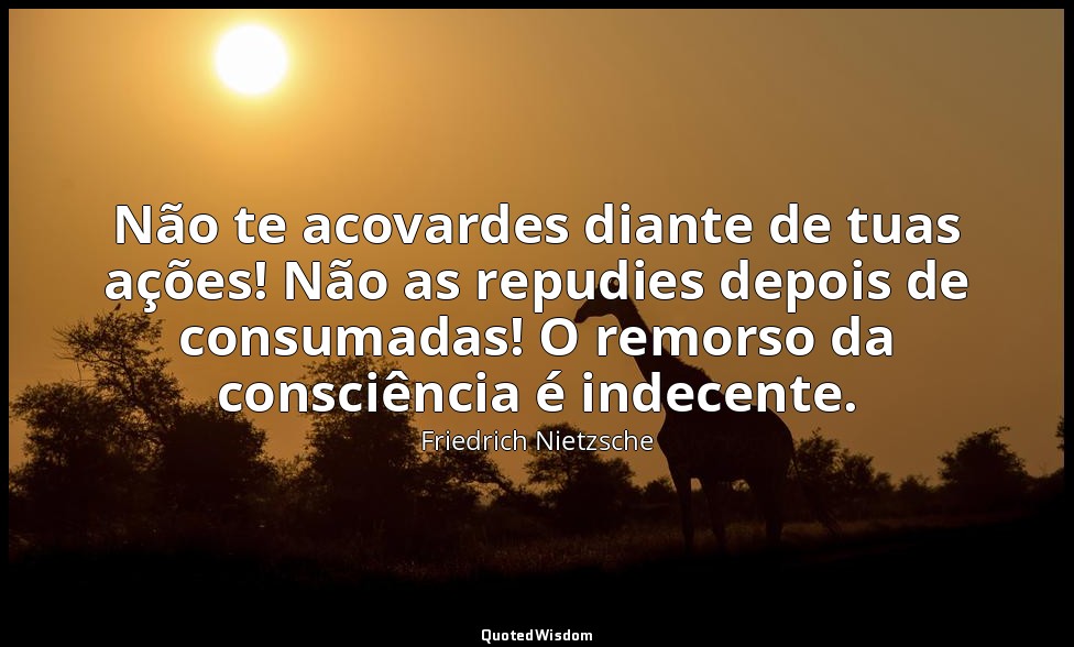 Não te acovardes diante de tuas ações! Não as repudies depois de consumadas! O r — Friedrich Nietzsche