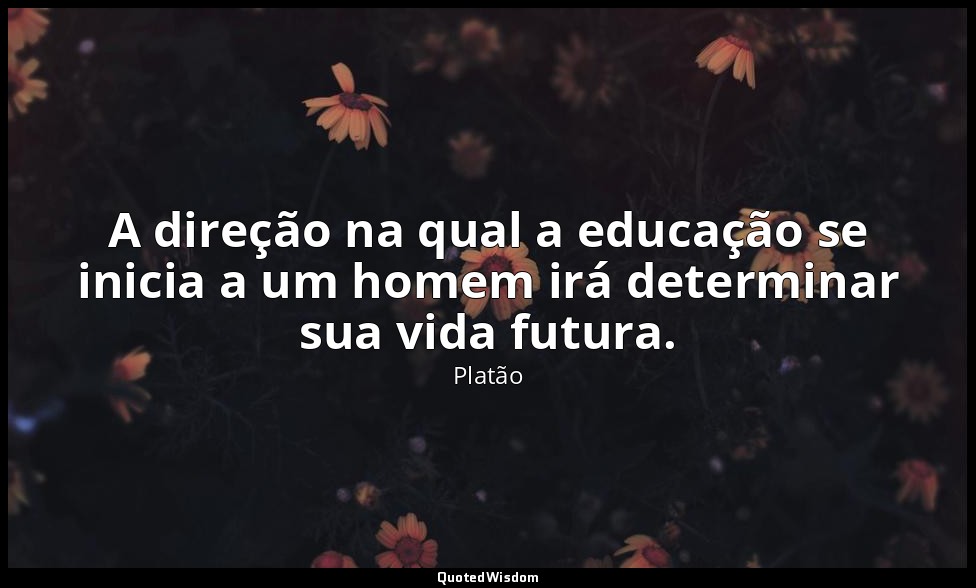 A direção na qual a educação se inicia a um homem irá determinar sua vida futura — Platão