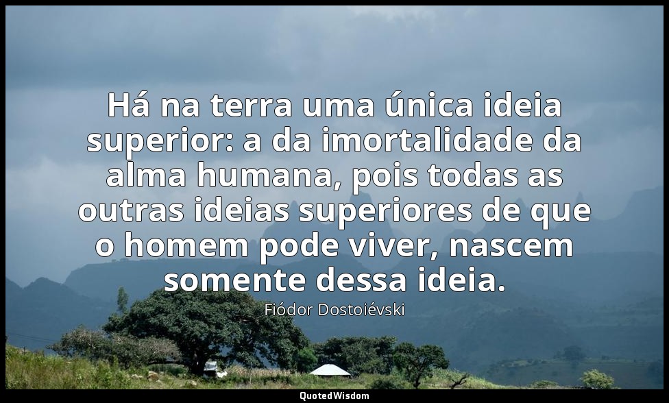Há na terra uma única ideia superior: a da imortalidade da alma humana, pois tod — Fiódor Dostoiévski