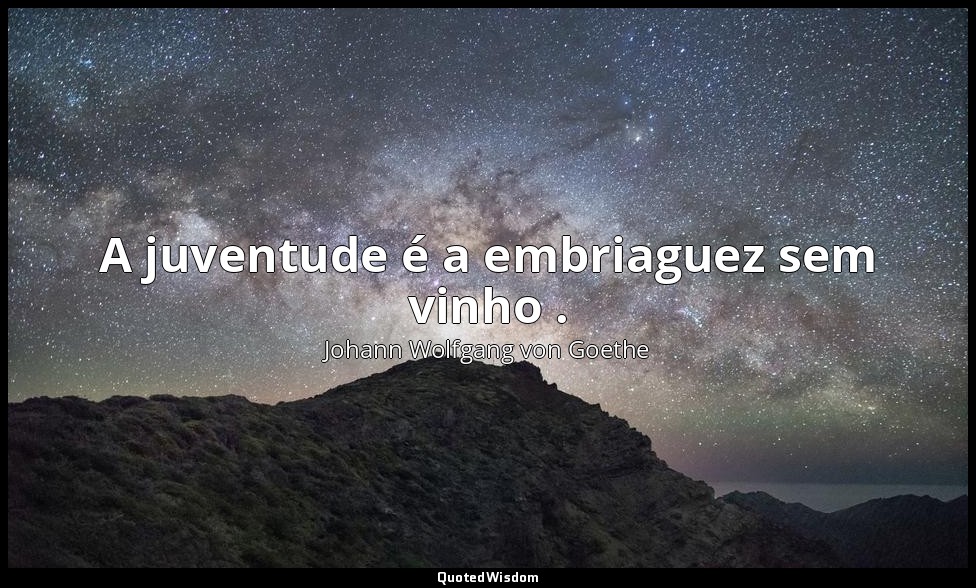 A juventude é a embriaguez sem vinho . — Johann Wolfgang von Goethe