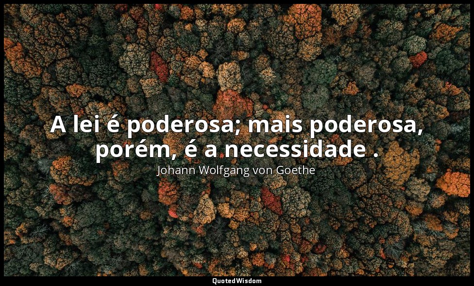 A lei é poderosa; mais poderosa, porém, é a necessidade . — Johann Wolfgang von Goethe
