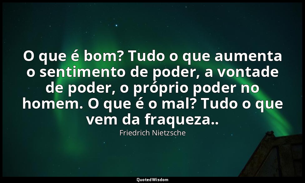 O que é bom? Tudo o que aumenta o sentimento de poder, a vontade de poder, o pró — Friedrich Nietzsche