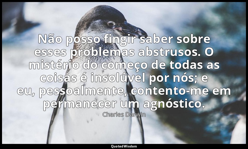 Não posso fingir saber sobre esses problemas abstrusos. O mistério do começo de  — Charles Darwin