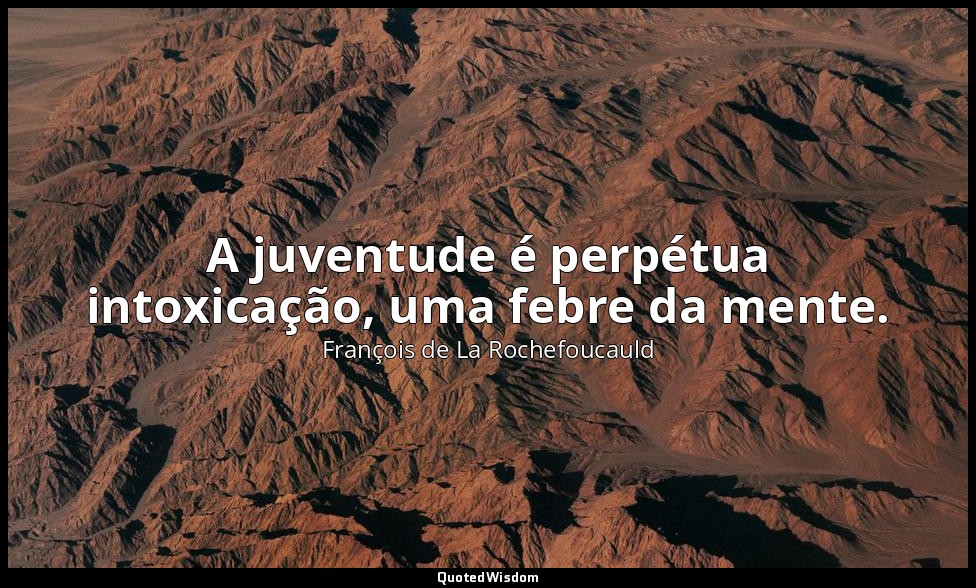 A juventude é perpétua intoxicação, uma febre da mente. — François de La Rochefoucauld