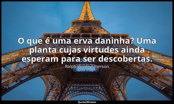 "O que é uma erva daninha? Uma planta cujas virtudes ainda esperam para ser desc — Ralph Waldo Emerson