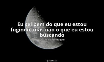 "Eu sei bem do que eu estou fugindo, mas não o que eu estou buscando". — Michel de Montaigne