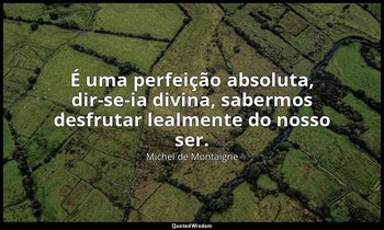 "É uma perfeição absoluta, dir-se-ia divina, sabermos desfrutar lealmente do nos — Michel de Montaigne