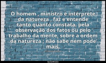 "O homem , ministro e intérprete da natureza , faz e entende tanto quanto consta — Francis Bacon