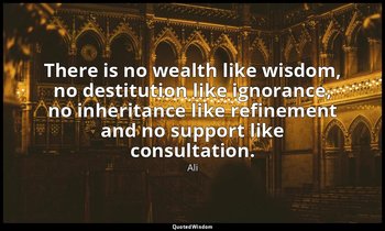 There is no wealth like wisdom, no destitution like ignorance, no inheritance li — Ali