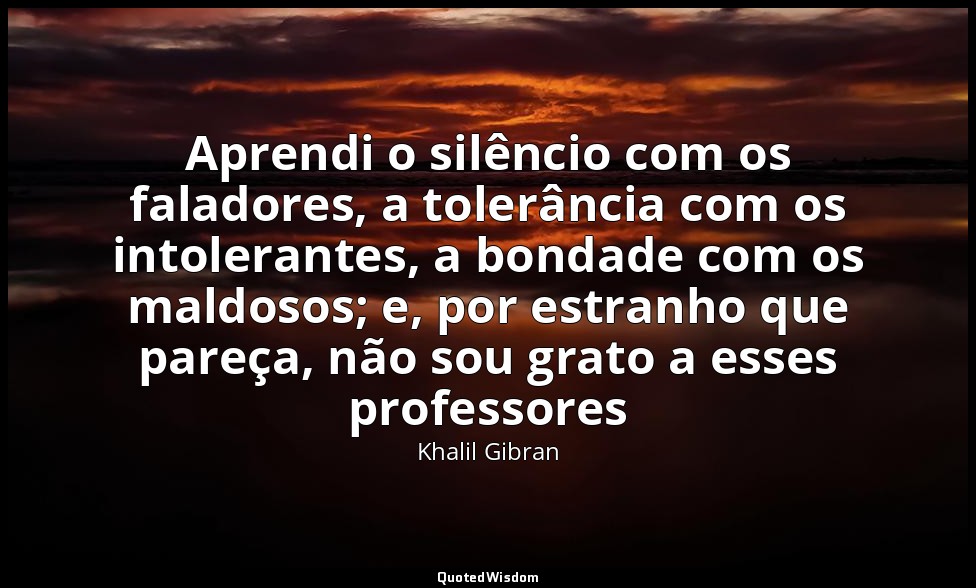 Aprendi o silêncio com os faladores, a tolerância com os intolerantes, a bondade — Khalil Gibran