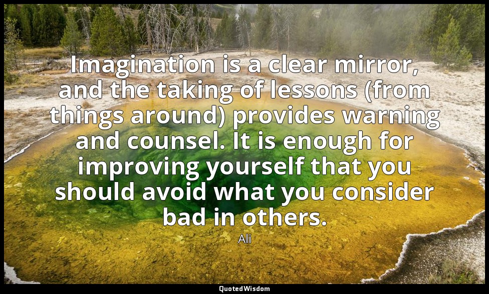 Imagination is a clear mirror, and the taking of lessons (from things around) pr — Ali