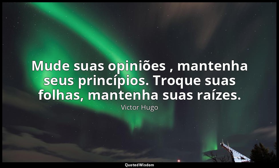 Mude suas opiniões , mantenha seus princípios. Troque suas folhas, mantenha suas — Victor Hugo