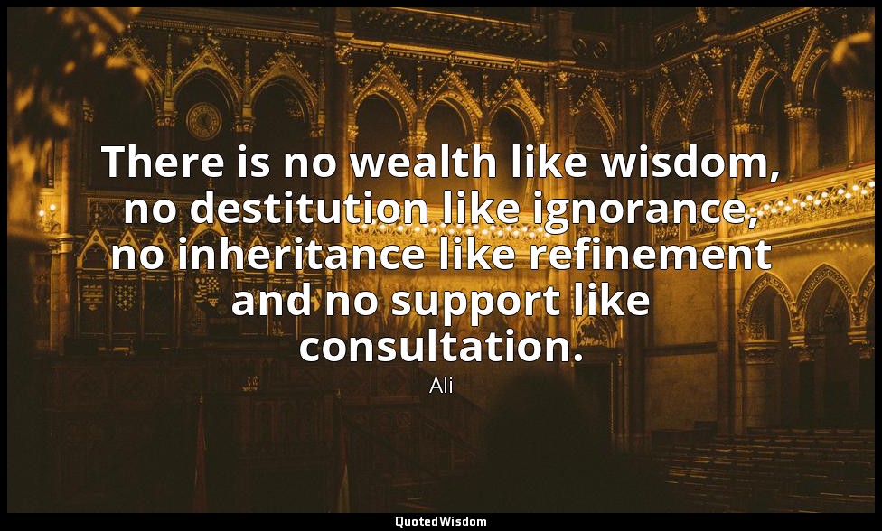 There is no wealth like wisdom, no destitution like ignorance, no inheritance li — Ali
