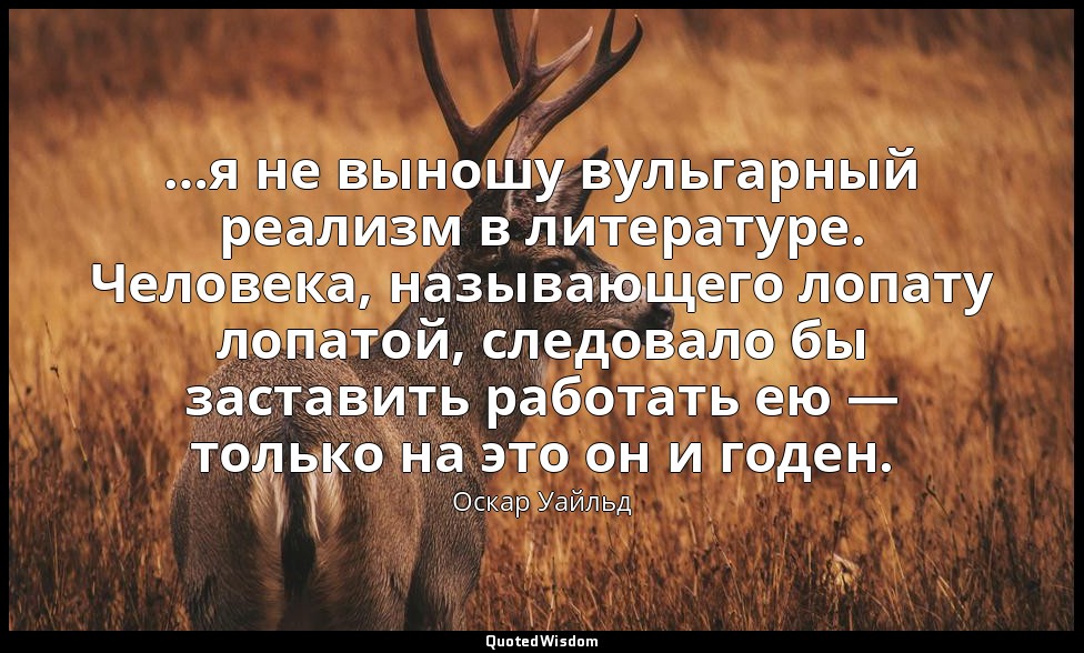 …я не выношу вульгарный реализм в литературе. Человека, называющего лопату лопат — Оскар Уайльд