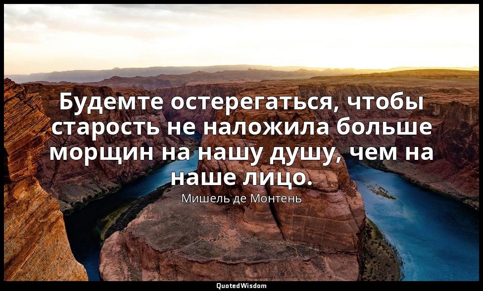Будемте остерегаться, чтобы старость не наложила больше морщин на нашу душу, чем — Мишель де Монтень
