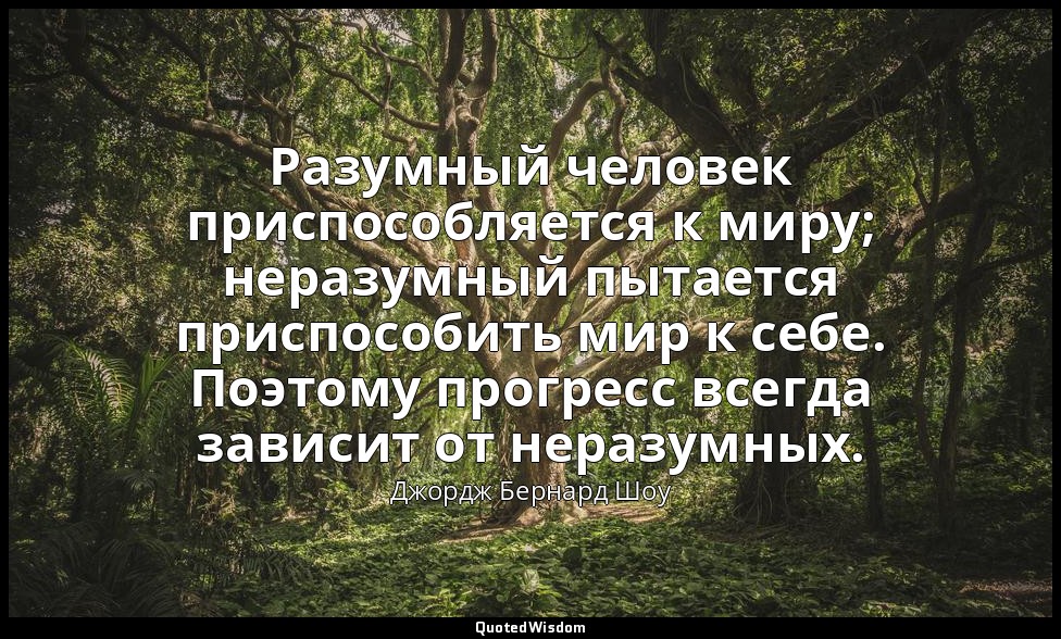 Разумный человек приспособляется к миру; неразумный пытается приспособить мир к  — Джордж Бернард Шоу