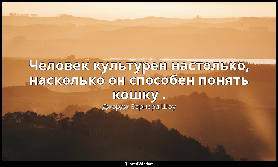 Человек культурен настолько, насколько он способен понять кошку . — Джордж Бернард Шоу