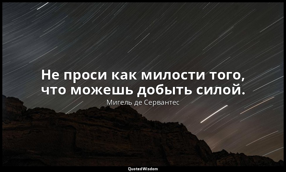 Не проси как милости того, что можешь добыть силой. — Мигель де Сервантес