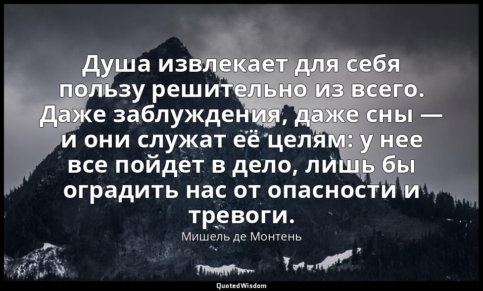 Душа извлекает для себя пользу решительно из всего. Даже заблуждения, даже сны — — Мишель де Монтень