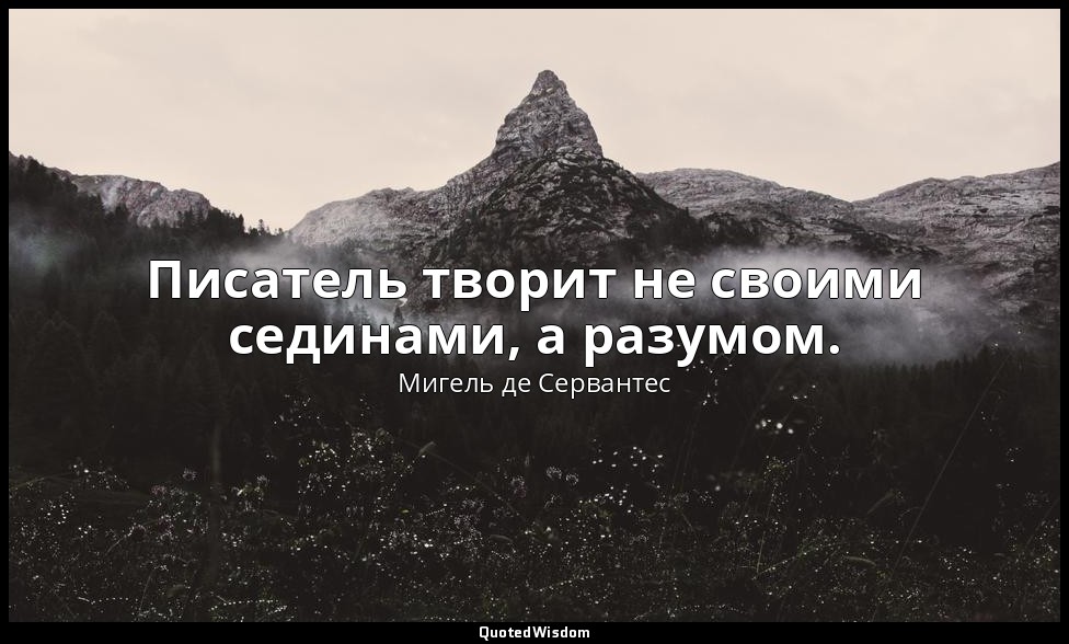 Писатель творит не своими сединами, а разумом. — Мигель де Сервантес