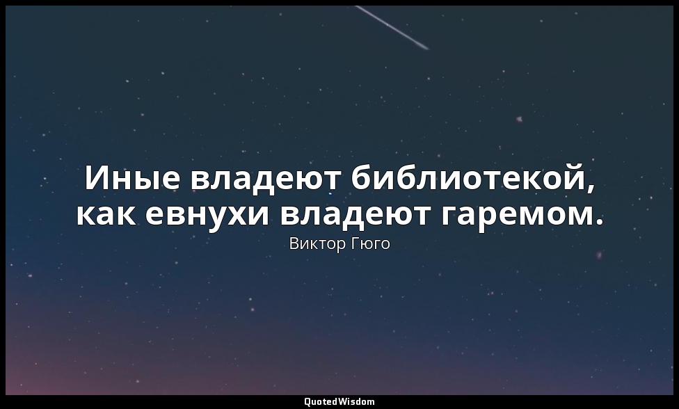 Иные владеют библиотекой, как евнухи владеют гаремом. — Виктор Гюго
