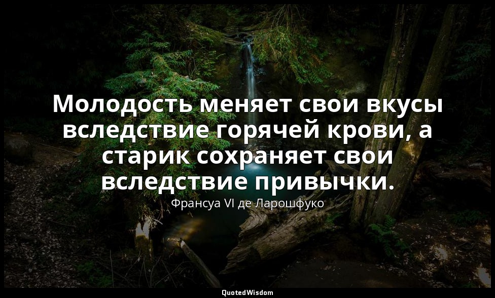 Молодость меняет свои вкусы вследствие горячей крови, а старик сохраняет свои вс — Франсуа VI де Ларошфуко