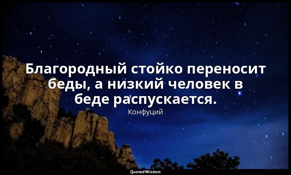Благородный стойко переносит беды, а низкий человек в беде распускается. — Конфуций