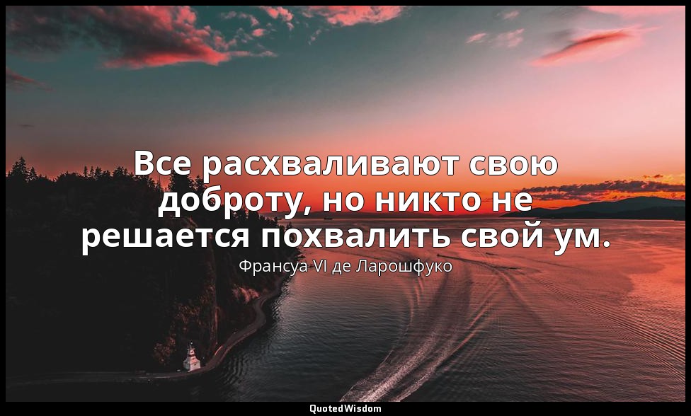 Все расхваливают свою доброту, но никто не решается похвалить свой ум. — Франсуа VI де Ларошфуко