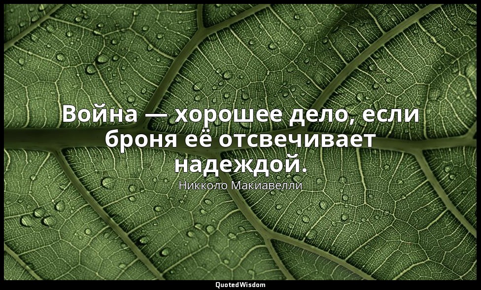 Война — хорошее дело, если броня её отсвечивает надеждой. — Никколо Макиавелли