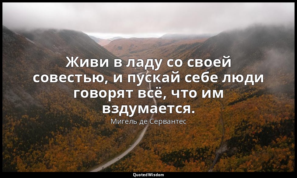 Живи в ладу со своей совестью, и пускай себе люди говорят всё, что им вздумается — Мигель де Сервантес