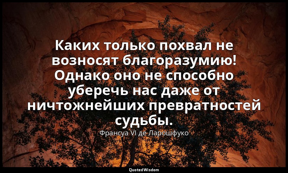 Каких только похвал не возносят благоразумию! Однако оно не способно уберечь нас — Франсуа VI де Ларошфуко