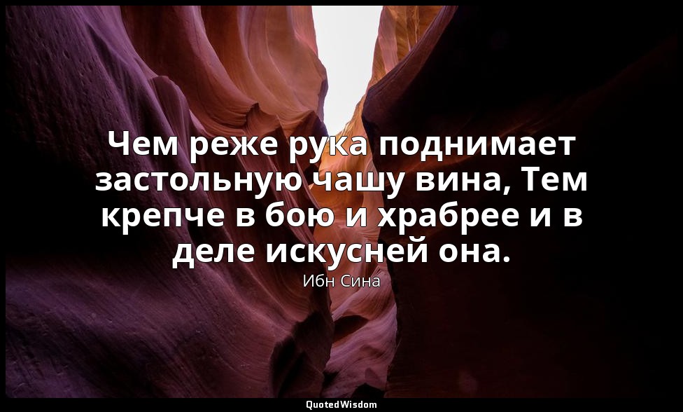 Чем реже рука поднимает застольную чашу вина, Тем крепче в бою и храбрее и в дел — Ибн Сина