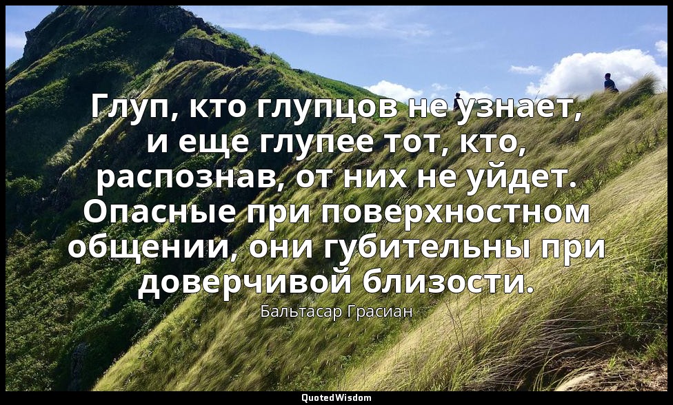 Глуп, кто глупцов не узнает, и еще глупее тот, кто, распознав, от них не уйдет.  — Бальтасар Грасиан