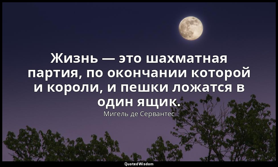 Жизнь — это шахматная партия, по окончании которой и короли, и пешки ложатся в о — Мигель де Сервантес