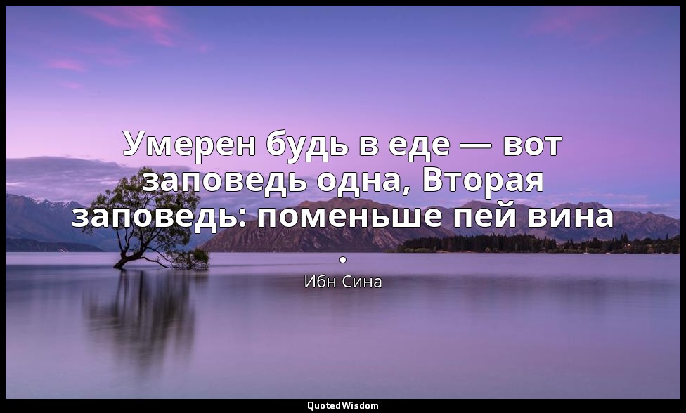 Умерен будь в еде — вот заповедь одна, Вторая заповедь: поменьше пей вина . — Ибн Сина