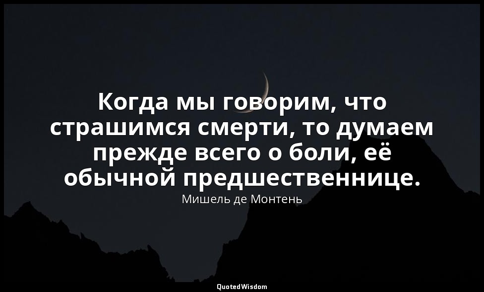 Когда мы говорим, что страшимся смерти, то думаем прежде всего о боли, её обычно — Мишель де Монтень
