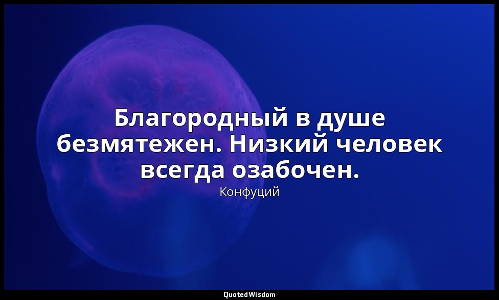 Благородный в душе безмятежен. Низкий человек всегда озабочен. — Конфуций