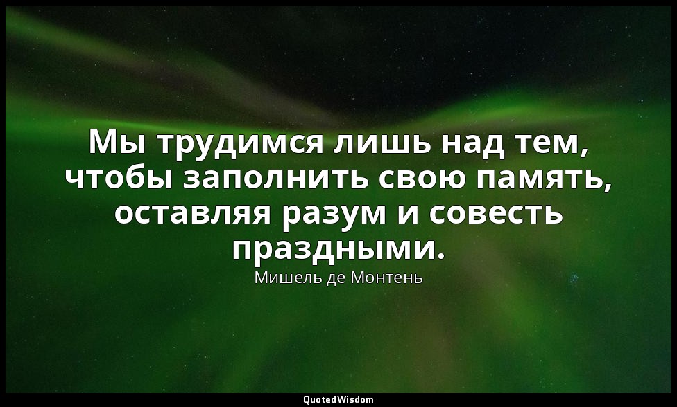 Мы трудимся лишь над тем, чтобы заполнить свою память, оставляя разум и совесть  — Мишель де Монтень
