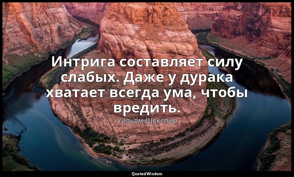Интрига составляет силу слабых. Даже у дурака хватает всегда ума, чтобы вредить. — Уильям Шекспир