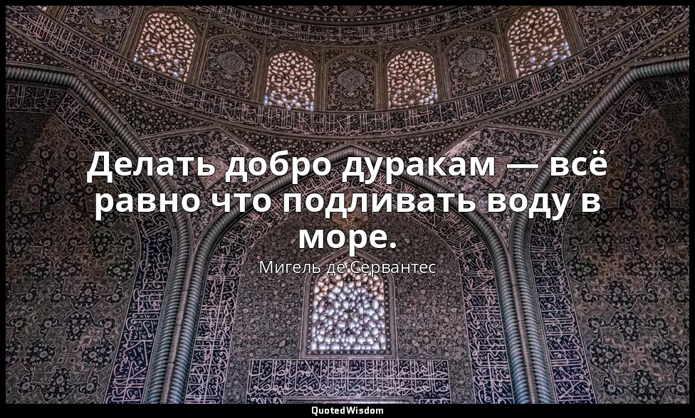 Делать добро дуракам — всё равно что подливать воду в море. — Мигель де Сервантес