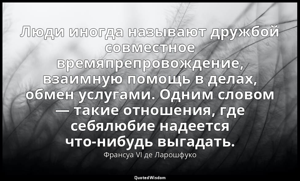 Люди иногда называют дружбой совместное времяпрепровождение, взаимную помощь в д — Франсуа VI де Ларошфуко