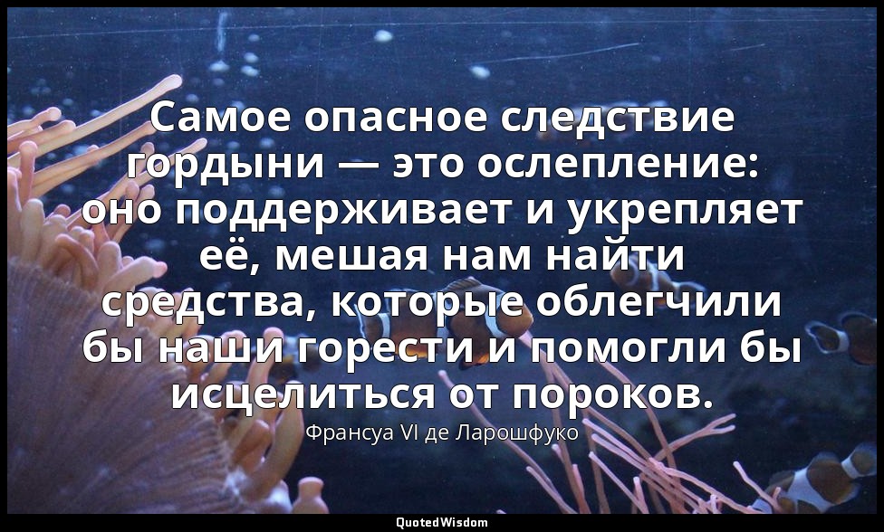 Самое опасное следствие гордыни — это ослепление: оно поддерживает и укрепляет е — Франсуа VI де Ларошфуко