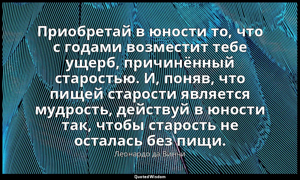 Приобретай в юности то, что с годами возместит тебе ущерб, причинённый старостью — Леонардо да Винчи