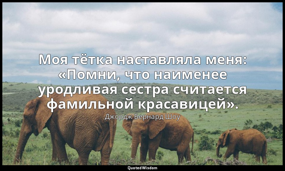 Моя тётка наставляла меня: «Помни, что наименее уродливая сестра считается фамил — Джордж Бернард Шоу