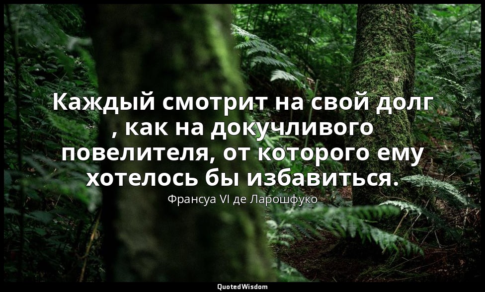 Каждый смотрит на свой долг , как на докучливого повелителя, от которого ему хот — Франсуа VI де Ларошфуко