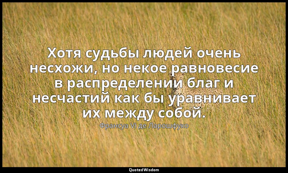 Хотя судьбы людей очень несхожи, но некое равновесие в распределении благ и несч — Франсуа VI де Ларошфуко