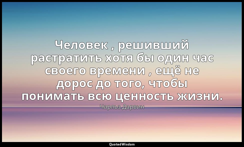 Человек , решивший растратить хотя бы один час своего времени , ещё не дорос до  — Чарльз Дарвин