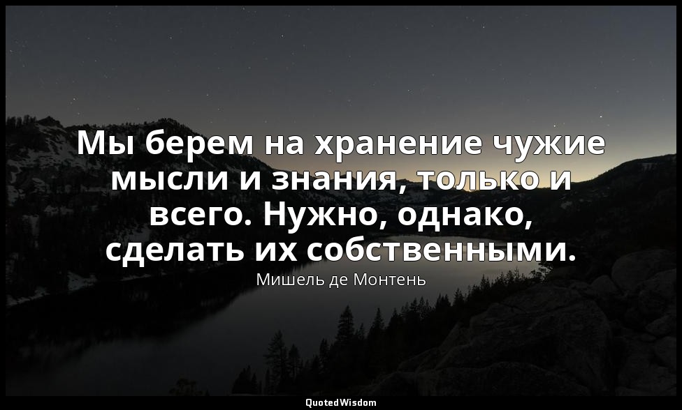 Мы берем на хранение чужие мысли и знания, только и всего. Нужно, однако, сделат — Мишель де Монтень